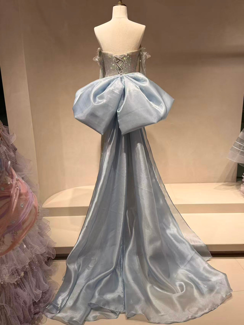 Sparkling Ice Blue Strapless Mermaid Dress with Detachable Train SL226