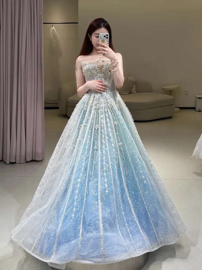 Sparkly Ball Gown Evening Dress with Detachable Sleeves SL228