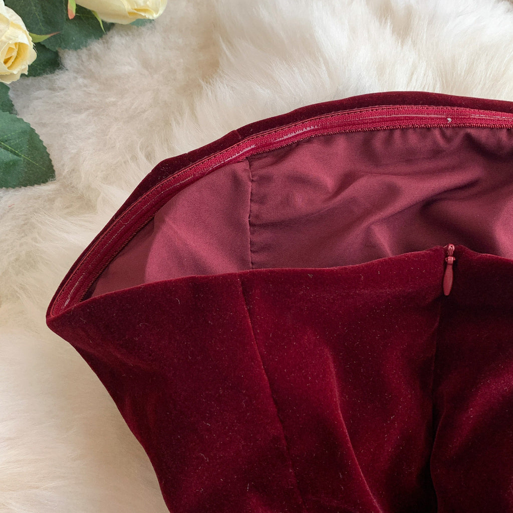 Elegant Burgundy Strapless Evening Dress SY137