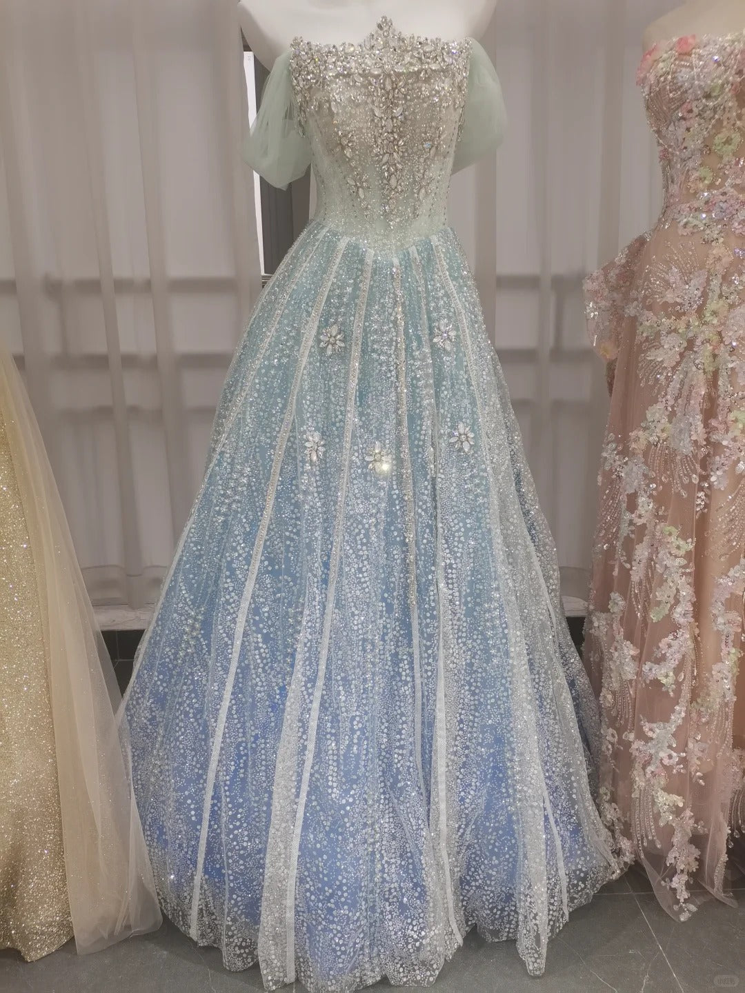 Sparkly Ball Gown Evening Dress with Detachable Sleeves SL228