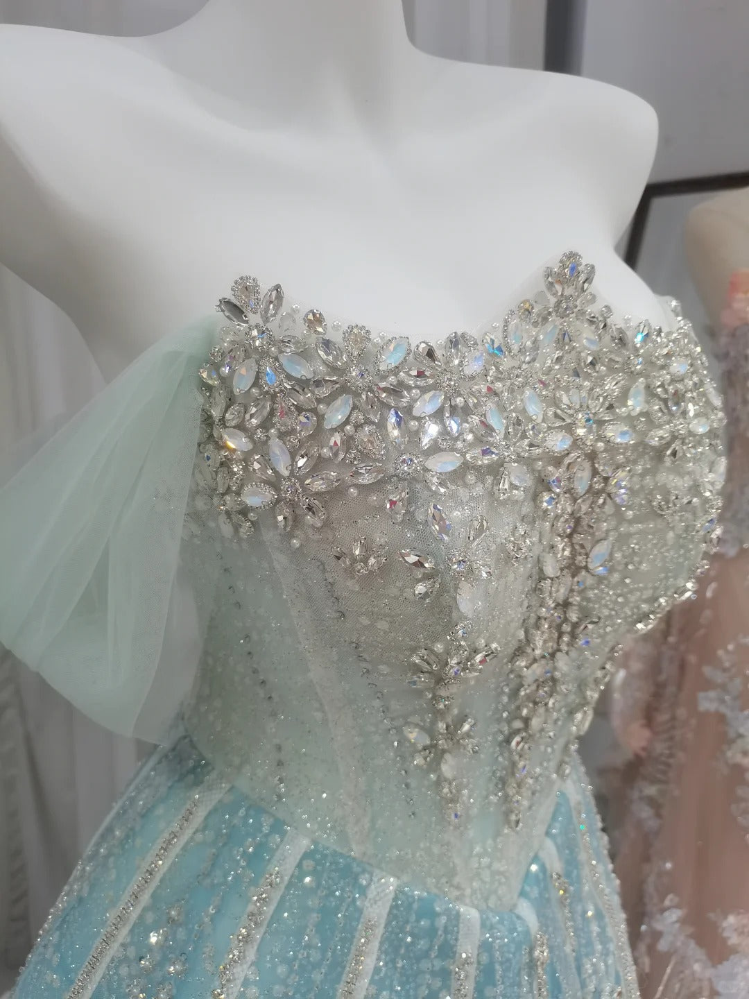 Sparkly Ball Gown Evening Dress with Detachable Sleeves SL228