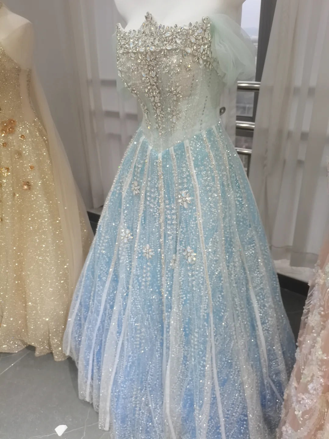 Sparkly Ball Gown Evening Dress with Detachable Sleeves SL228