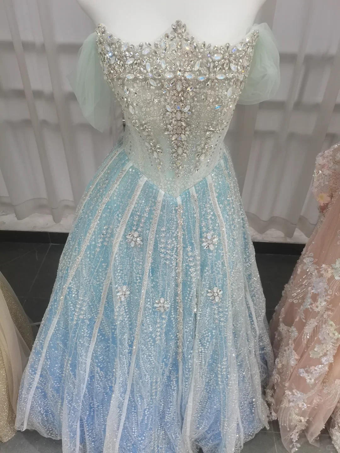 Sparkly Ball Gown Evening Dress with Detachable Sleeves SL228
