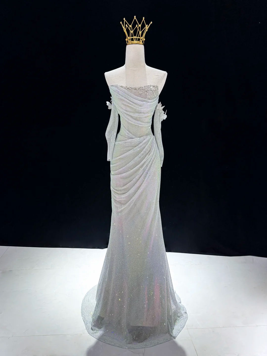 Sparkling Ice Blue Strapless Mermaid Dress with Detachable Train SL226