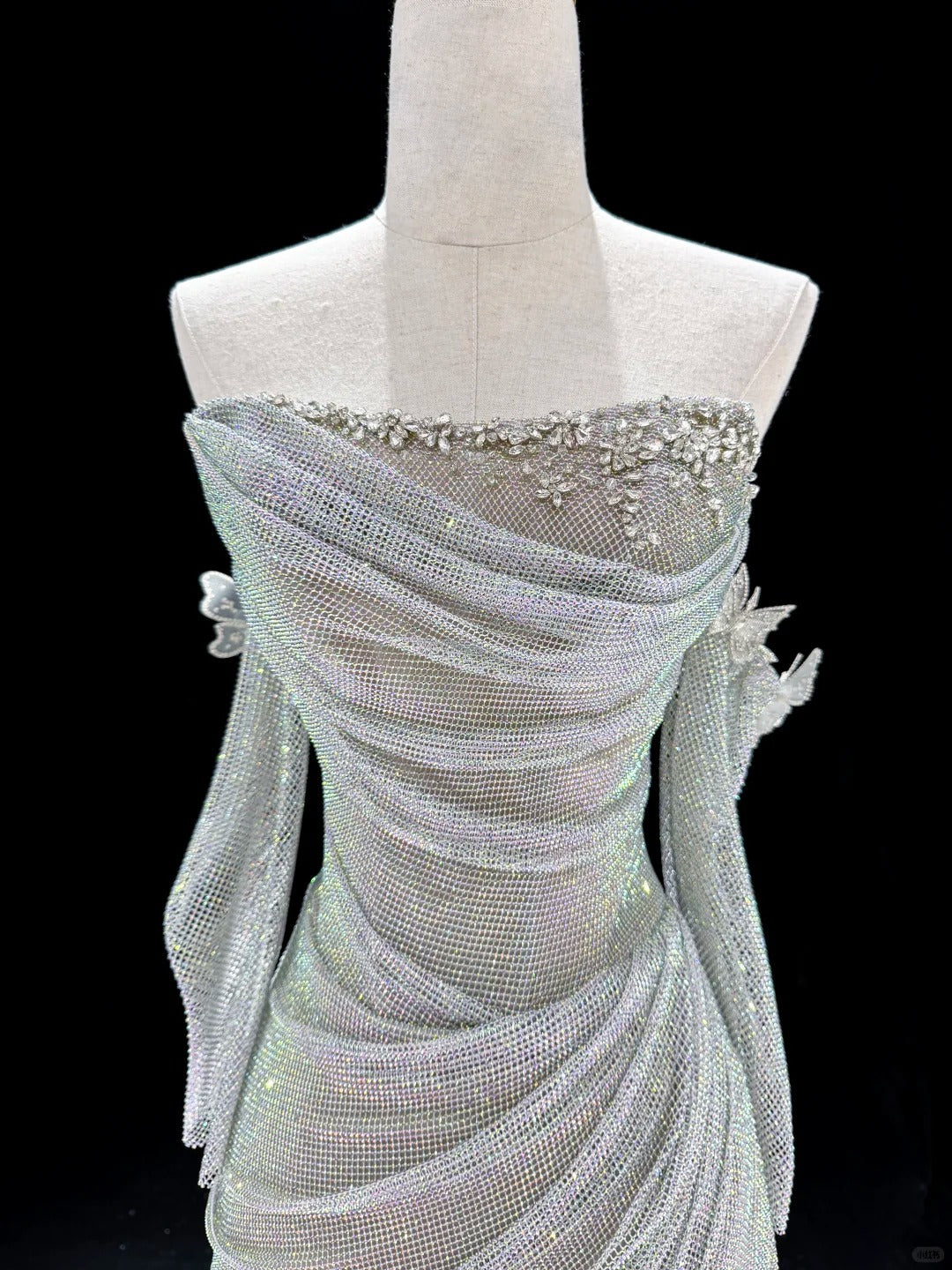 Sparkling Ice Blue Strapless Mermaid Dress with Detachable Train SL226