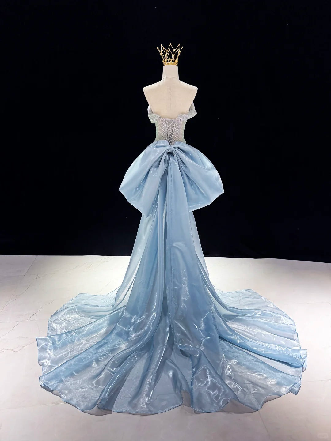 Sparkling Ice Blue Strapless Mermaid Dress with Detachable Train SL226