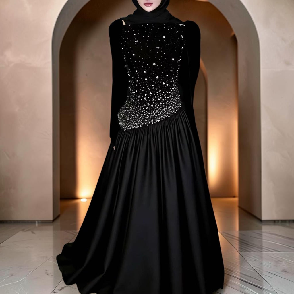 Blush Pink Modest Evening Gown with Crystal Embellished Long Sleeves SL182