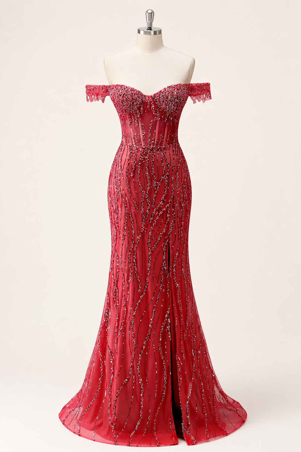 Luxury Beads Off Shoulder with Slit Long Prom Dress CZ155