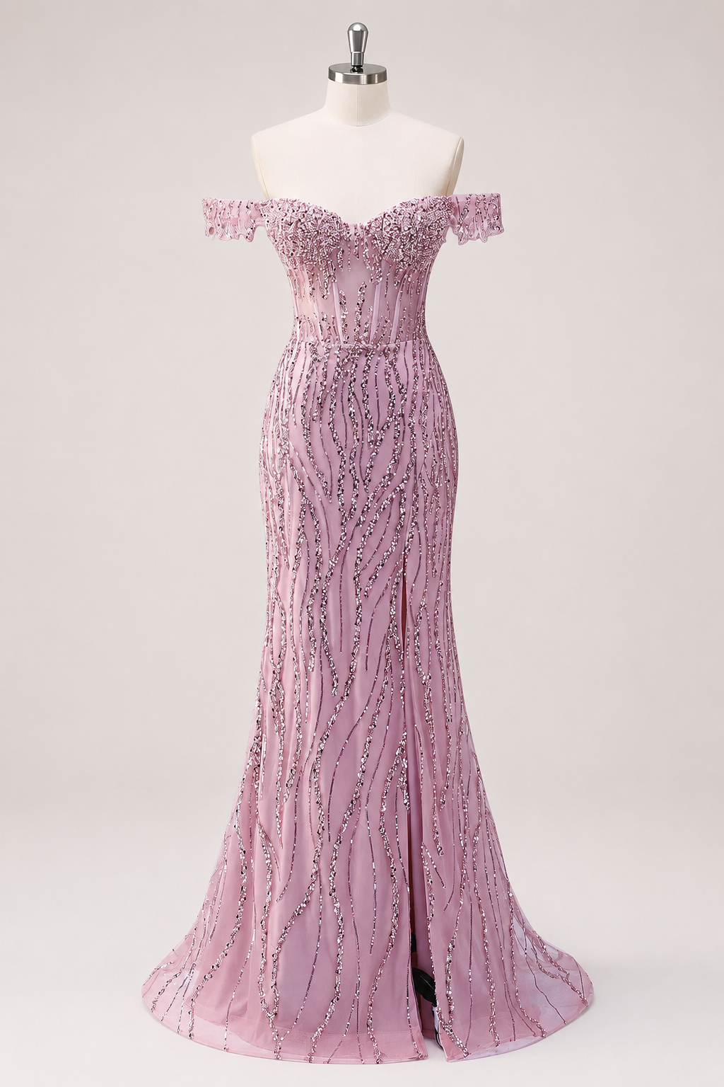 Luxury Beads Off Shoulder with Slit Long Prom Dress CZ155