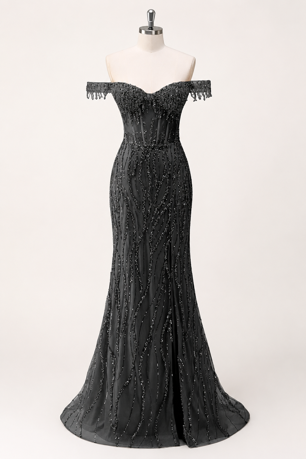 Luxury Beads Off Shoulder with Slit Long Prom Dress CZ155