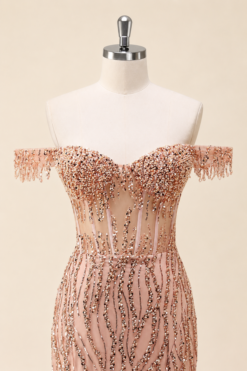 Luxury Beads Off Shoulder with Slit Long Prom Dress CZ155