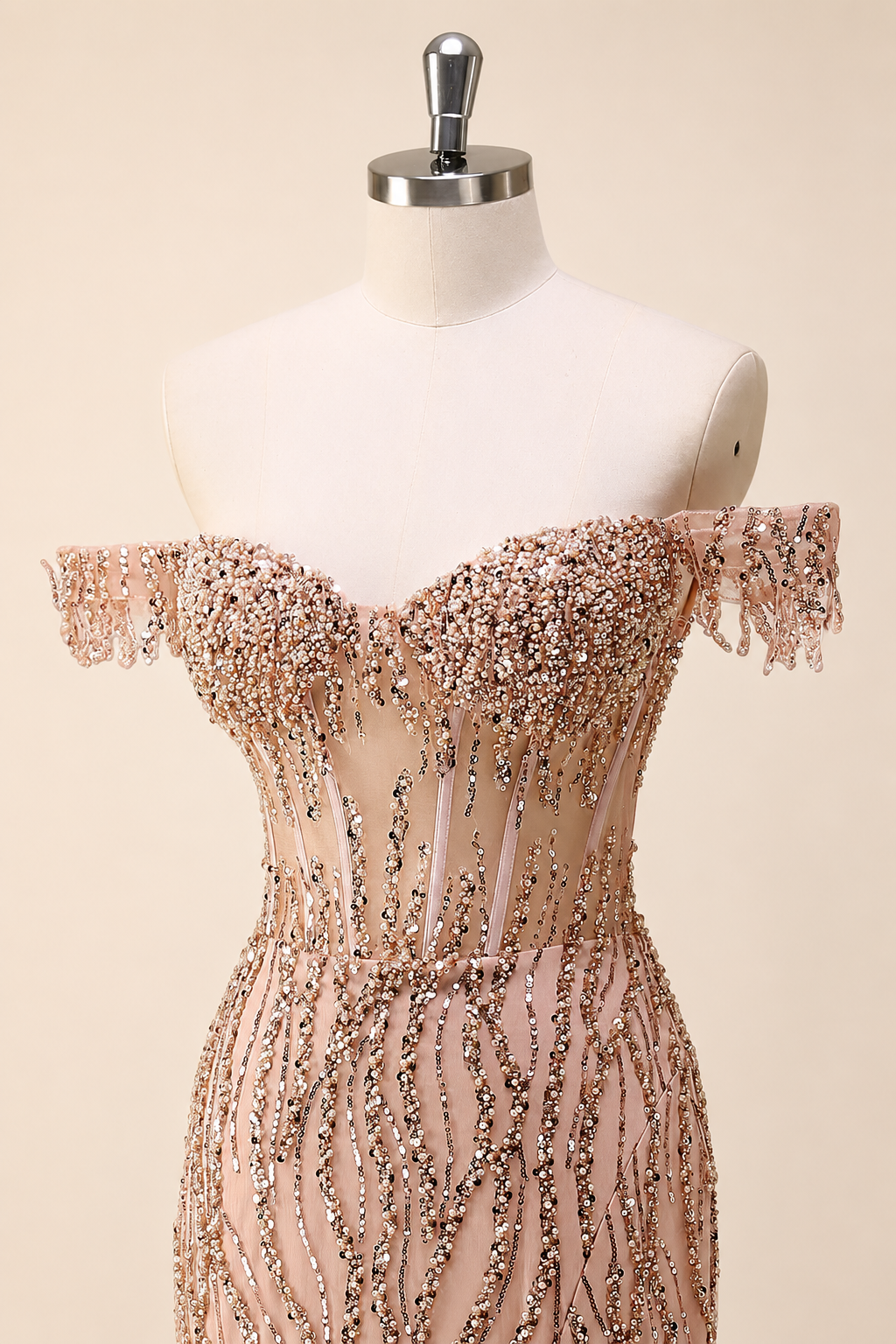 Luxury Beads Off Shoulder with Slit Long Prom Dress CZ155