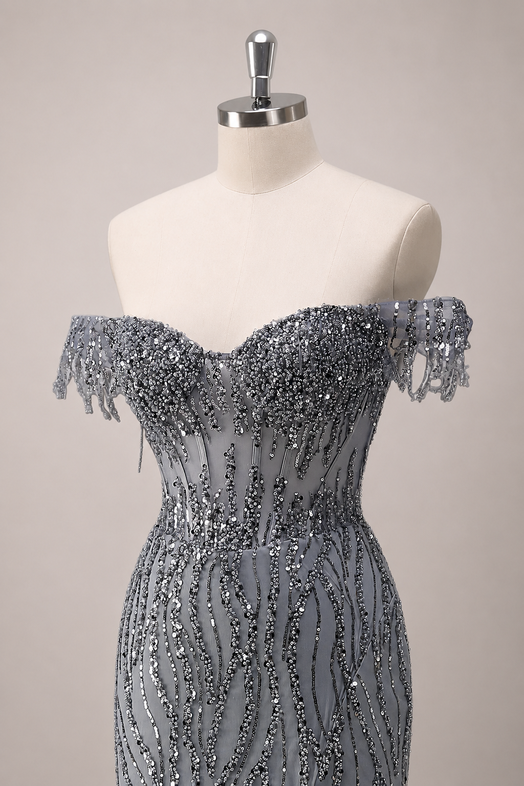 Luxury Beads Off Shoulder with Slit Long Prom Dress CZ155