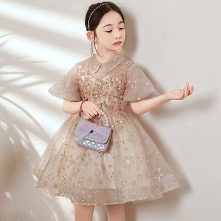 Glittery Pink Tulle Flower Girl Dress for Starry themed Events L043