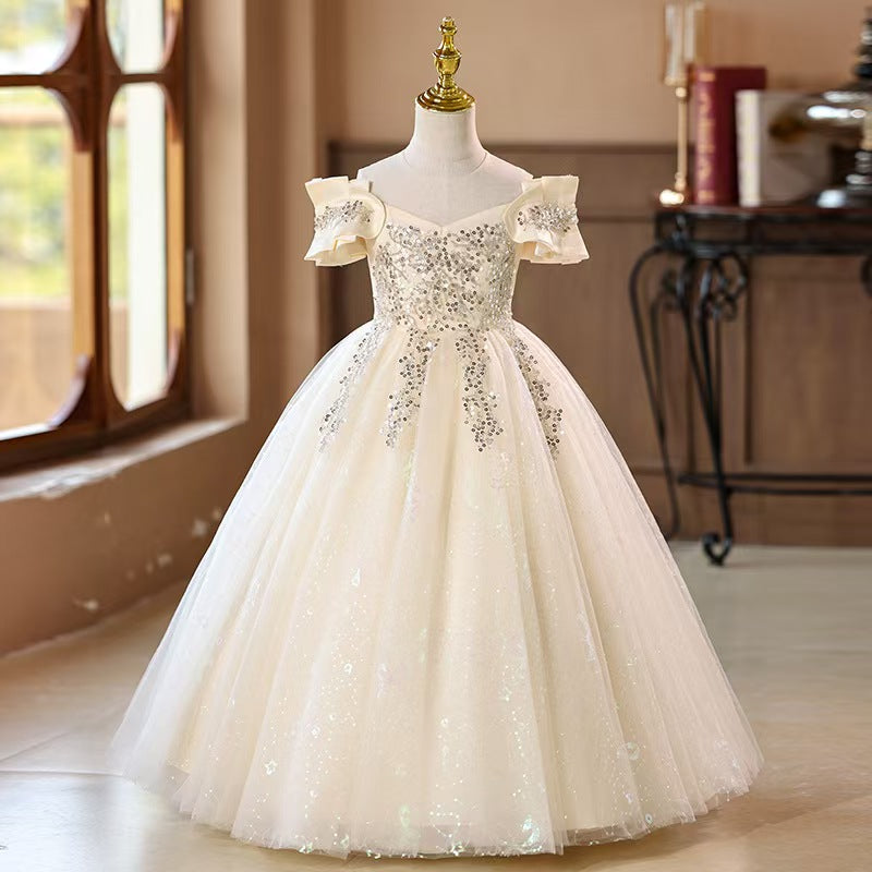 Beaded Off Shoulder Flower Girl Dress L004