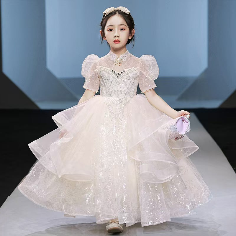 Sparkling Champagne Flower Girl Dress for Runway style Weddings L040