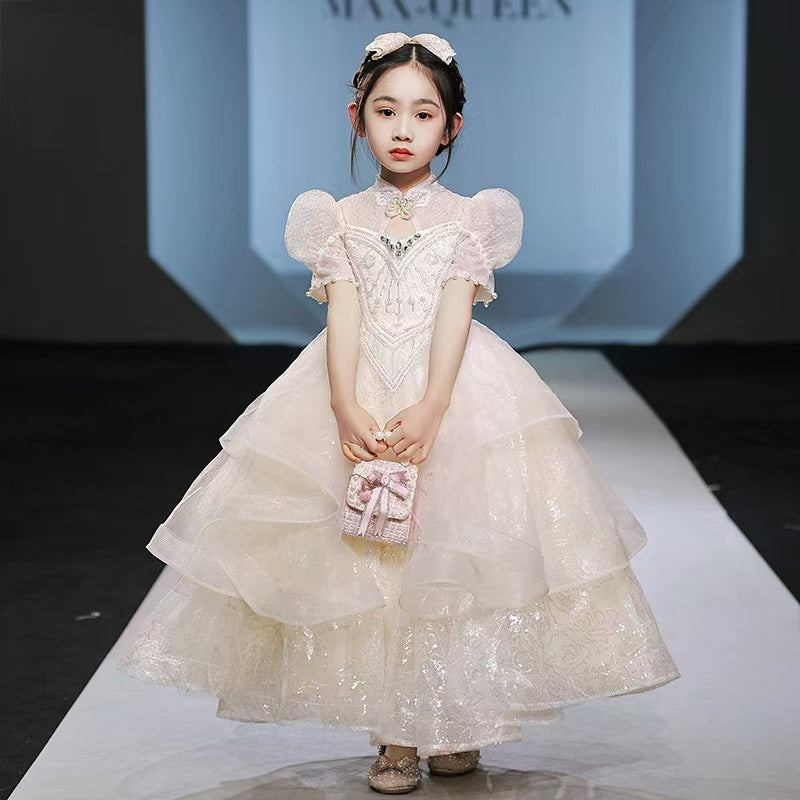 Sparkling Champagne Flower Girl Dress for Runway style Weddings L040