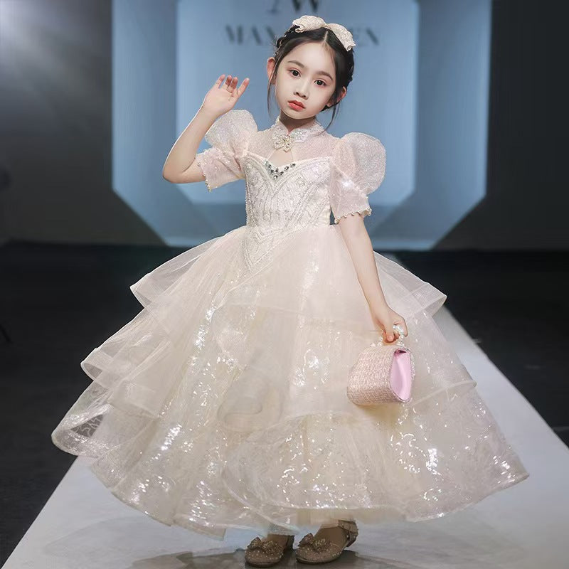 Sparkling Champagne Flower Girl Dress for Runway style Weddings L040