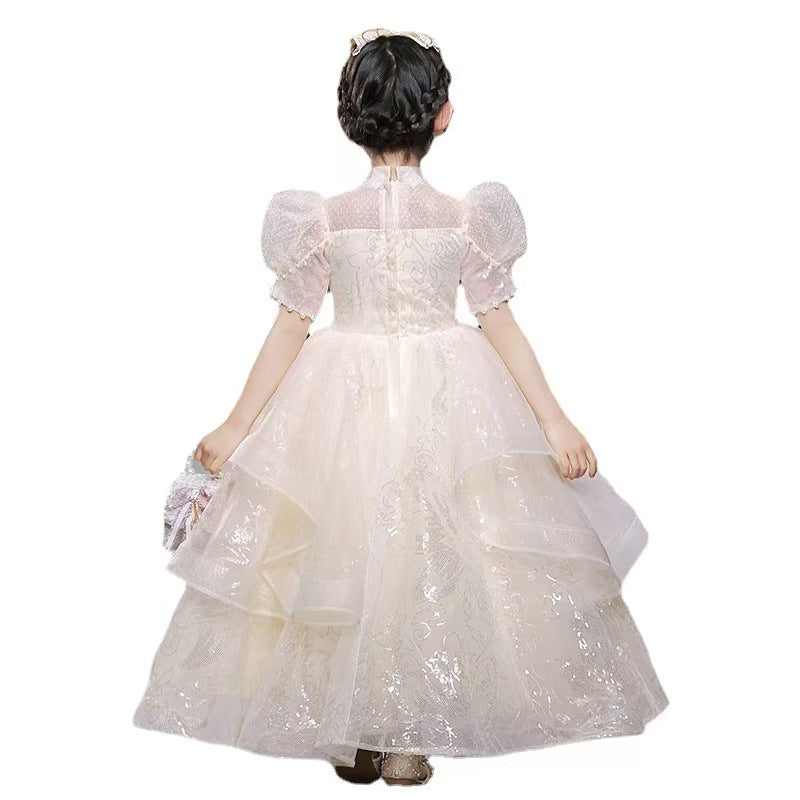 Sparkling Champagne Flower Girl Dress for Runway style Weddings L040