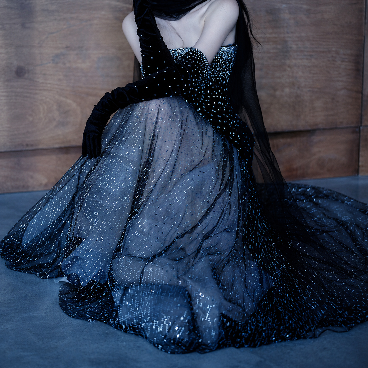 Luxury Black Pearl Embellished Midnight Princess Evening Dress YJ122
