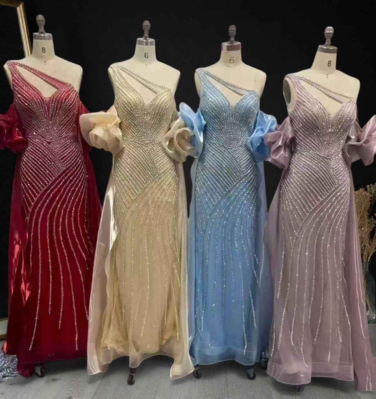 Dusty Lilac One-Shoulder Crystal Evening Gown with Oversized Satin Wrap SL183