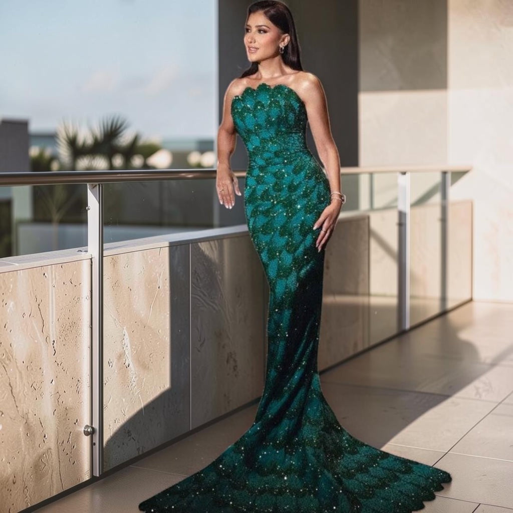Elegant Emerald Green Strapless Mermaid Silhouette Evening Dress YL132