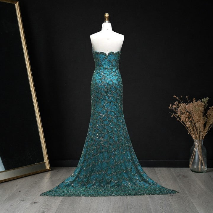 Elegant Emerald Green Strapless Mermaid Silhouette Evening Dress YL132