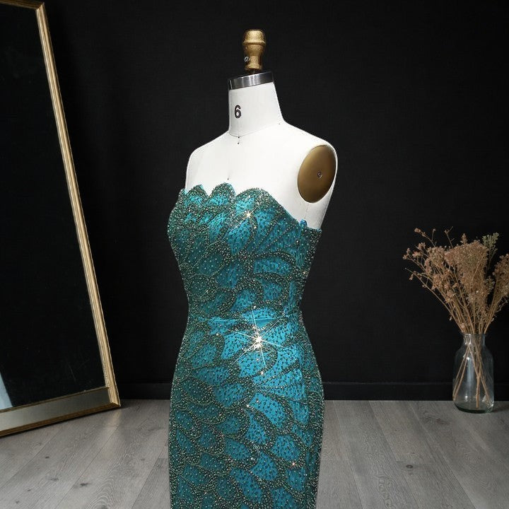 Elegant Emerald Green Strapless Mermaid Silhouette Evening Dress YL132