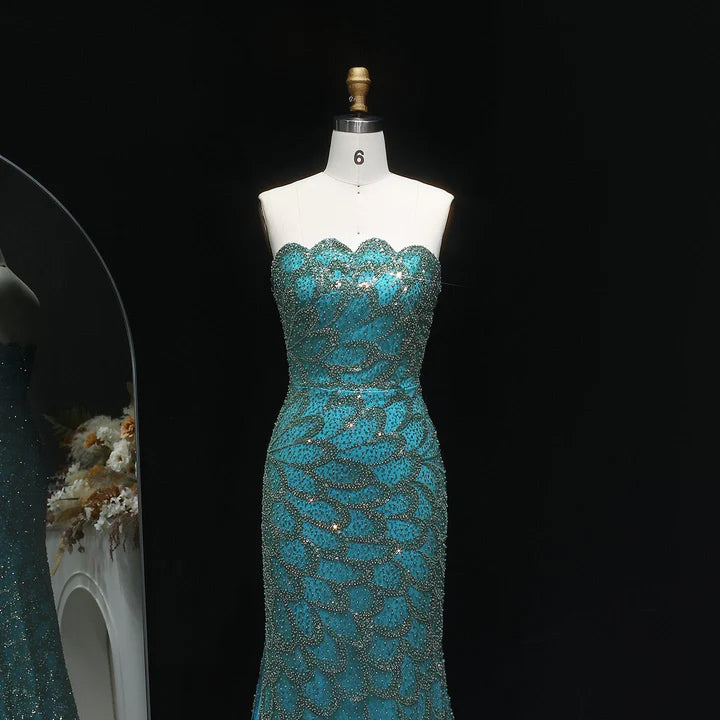 Elegant Emerald Green Strapless Mermaid Silhouette Evening Dress YL132