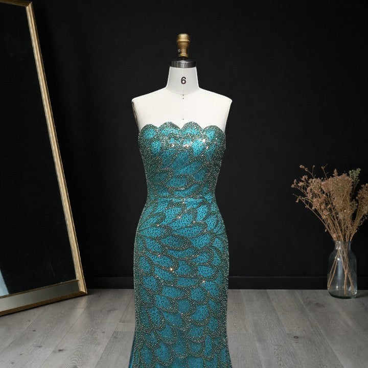 Elegant Emerald Green Strapless Mermaid Silhouette Evening Dress YL132