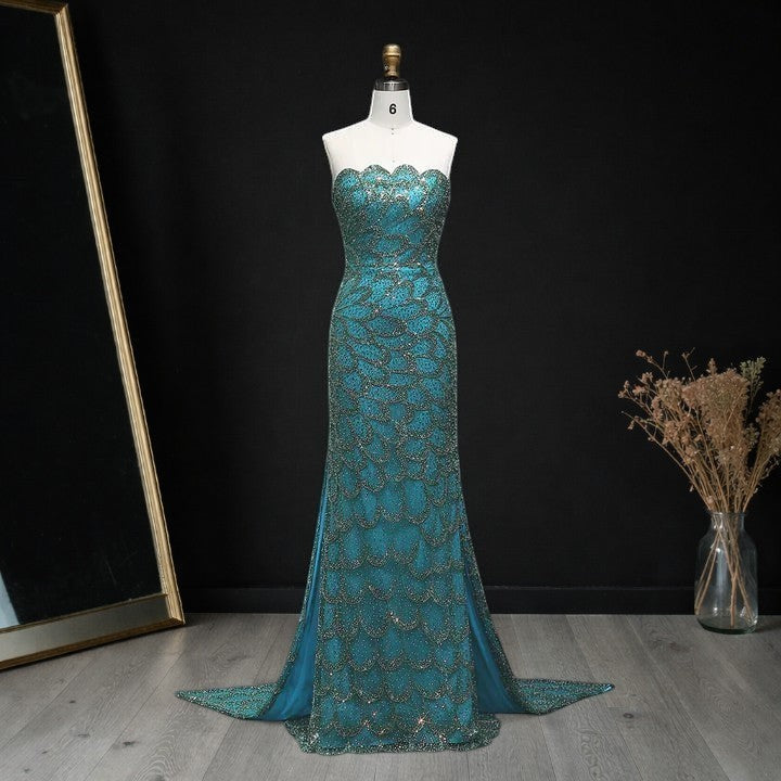 Elegant Emerald Green Strapless Mermaid Silhouette Evening Dress YL132