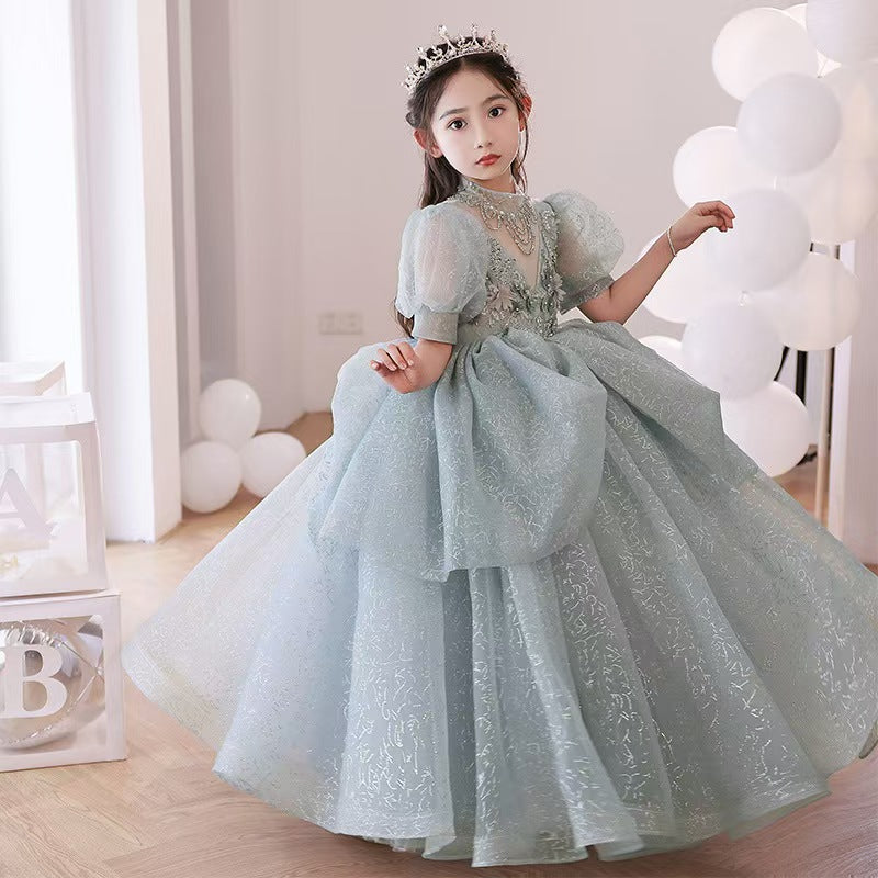 Light Blue Layered Tulle Flower Girl Dress for Fairy tale Weddings L039