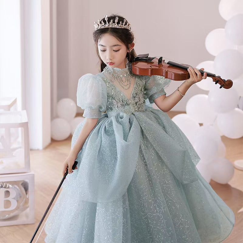 Light Blue Layered Tulle Flower Girl Dress for Fairy tale Weddings L039