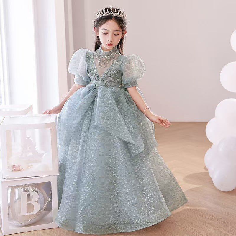 Light Blue Layered Tulle Flower Girl Dress for Fairy tale Weddings L039