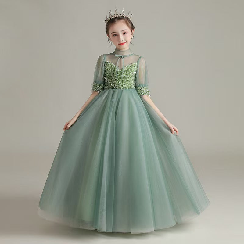 Chic Green Tulle Flower Girl Dress for Garden themed Weddings L020