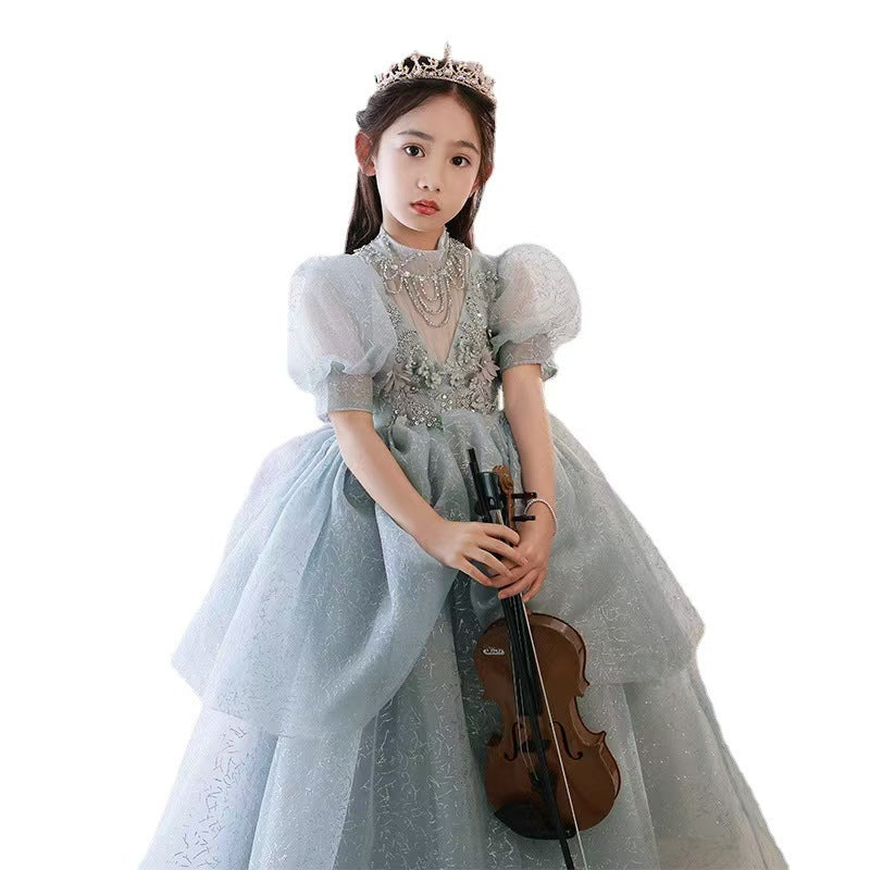 Light Blue Layered Tulle Flower Girl Dress for Fairy tale Weddings L039