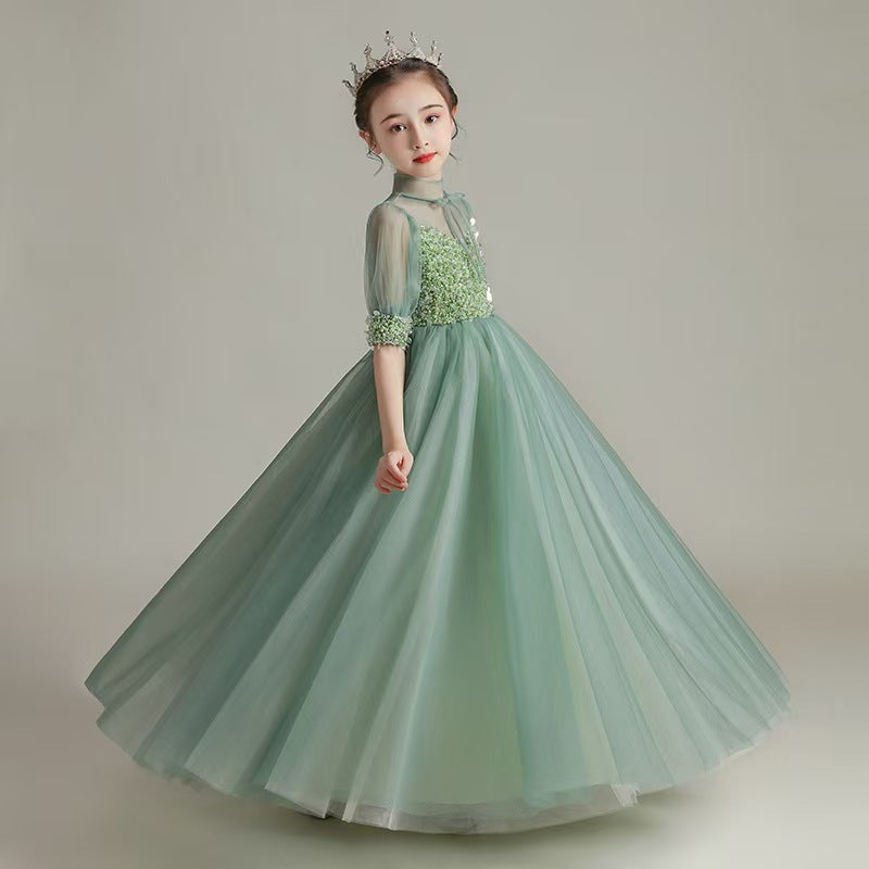 Chic Green Tulle Flower Girl Dress for Garden themed Weddings L020