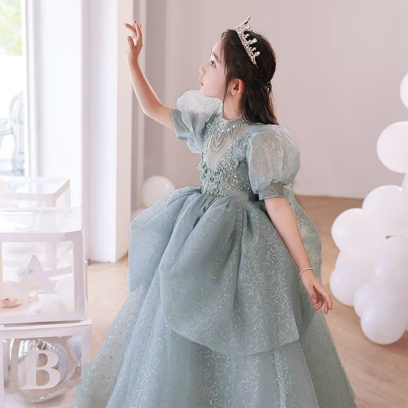 Light Blue Layered Tulle Flower Girl Dress for Fairy tale Weddings L039