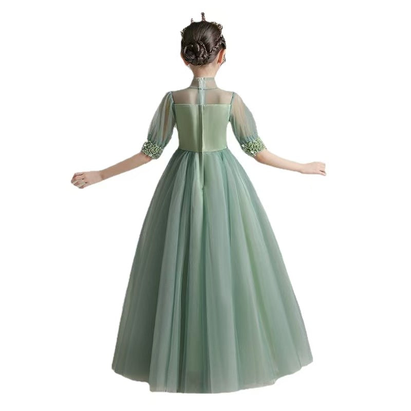 Chic Green Tulle Flower Girl Dress for Garden themed Weddings L020