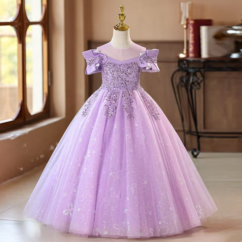 Beaded Off Shoulder Flower Girl Dress L004