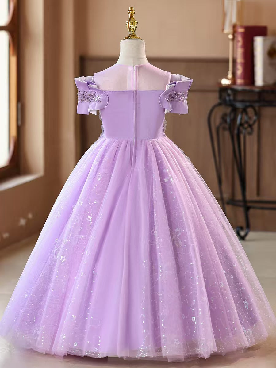 Beaded Off Shoulder Flower Girl Dress L004