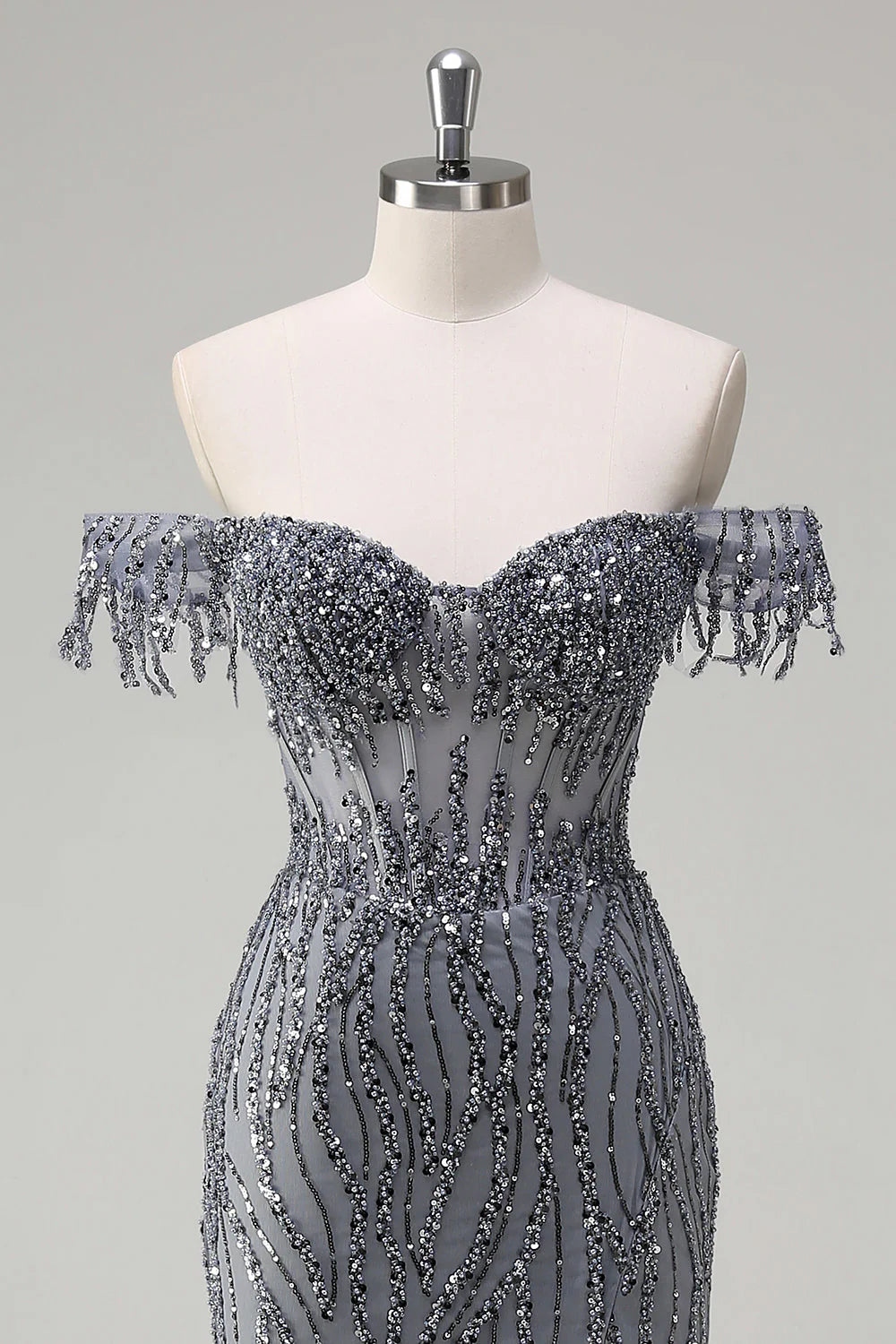 Luxury Beads Off Shoulder with Slit Long Prom Dress CZ155