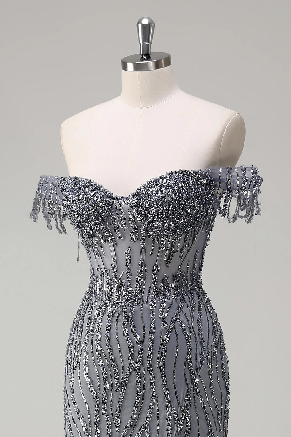 Luxury Beads Off Shoulder with Slit Long Prom Dress CZ155