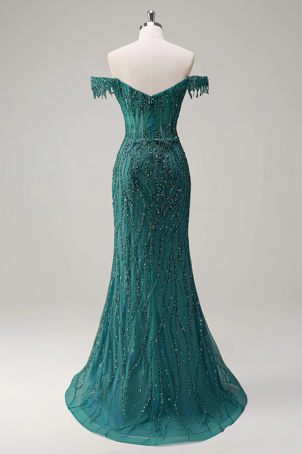 Luxury Beads Off Shoulder with Slit Long Prom Dress CZ155