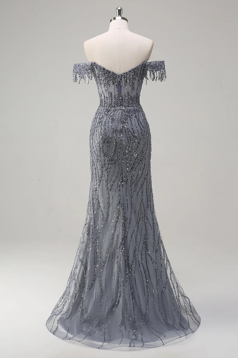 Luxury Beads Off Shoulder with Slit Long Prom Dress CZ155