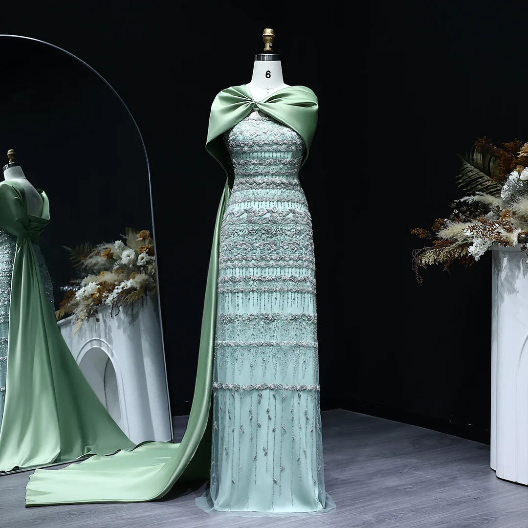 Luxury Dubai Evening Dress with Cape Long Party Gowns YL145