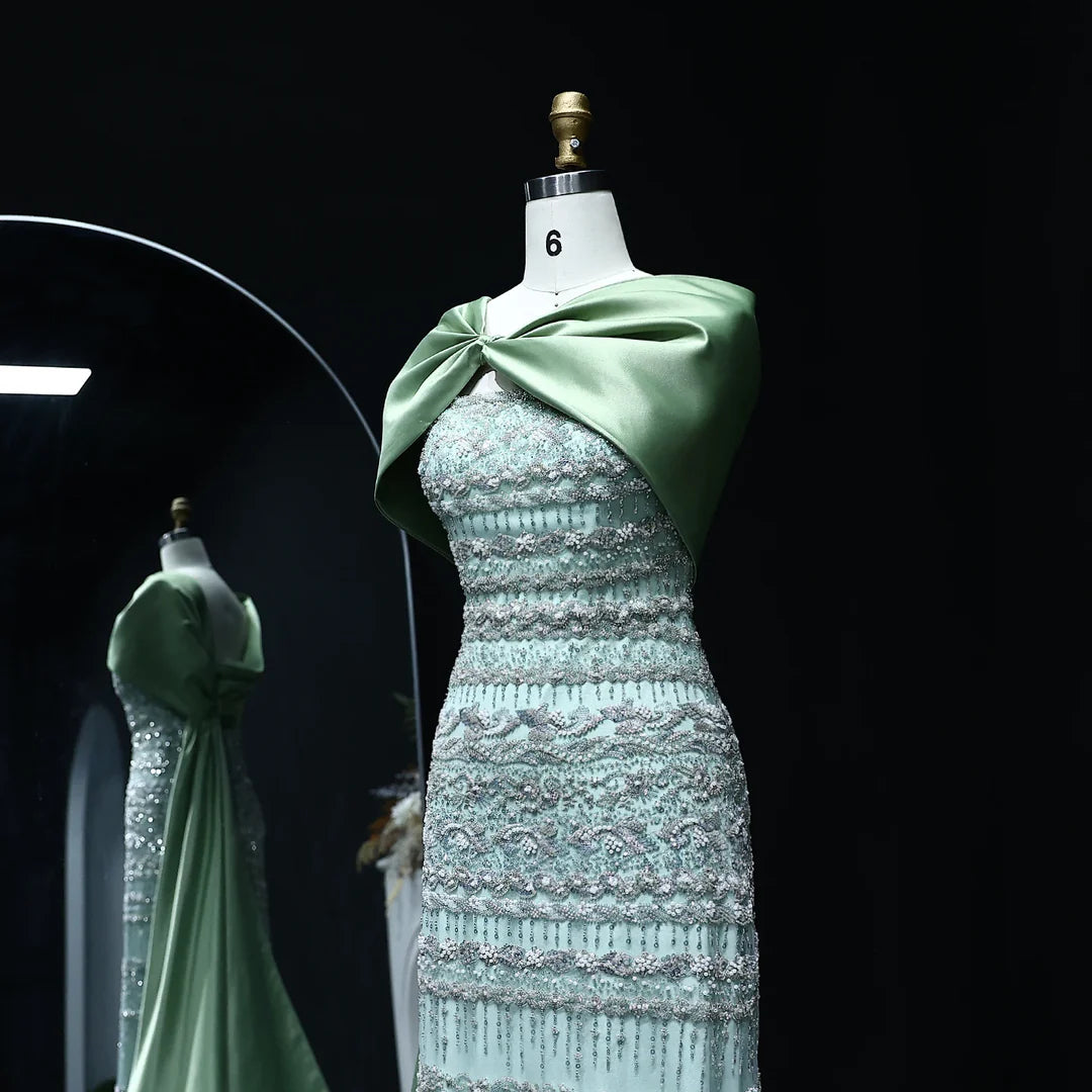 Luxury Dubai Evening Dress with Cape Long Party Gowns YL145