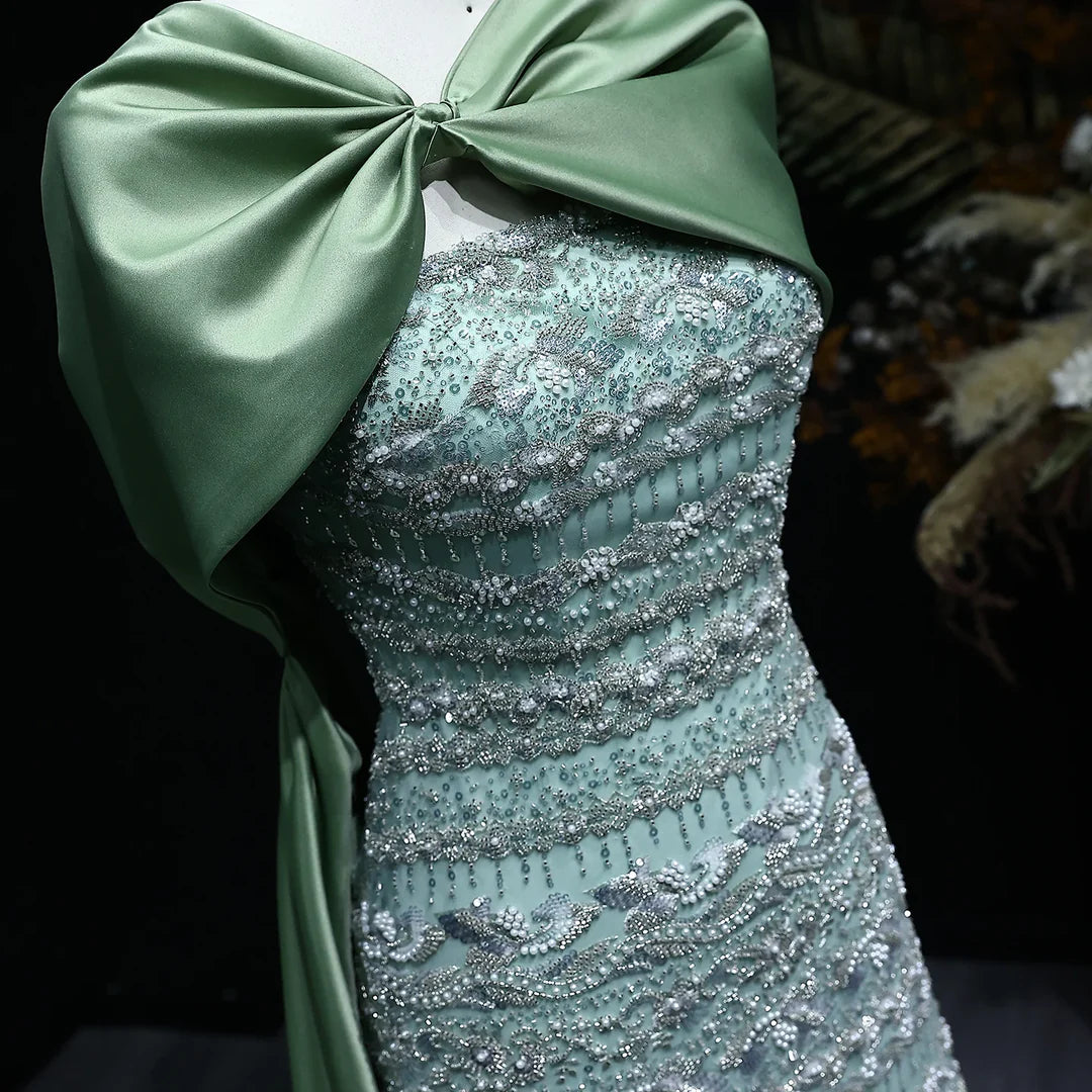 Luxury Dubai Evening Dress with Cape Long Party Gowns YL145