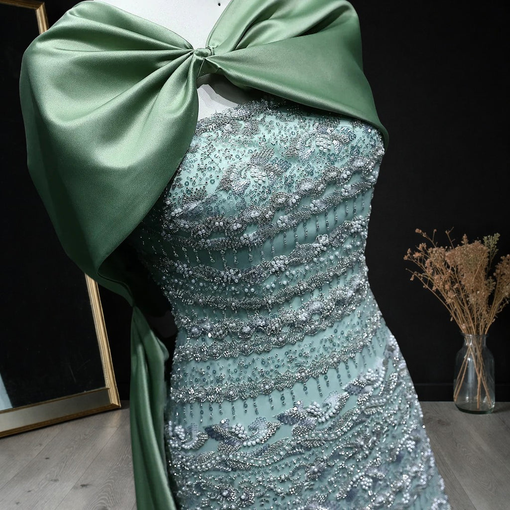 Luxury Dubai Evening Dress with Cape Long Party Gowns YL145