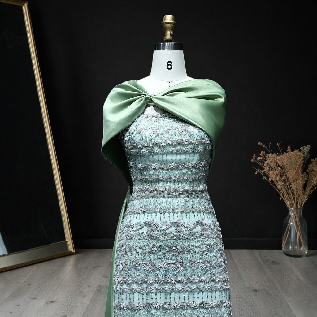 Luxury Dubai Evening Dress with Cape Long Party Gowns YL145
